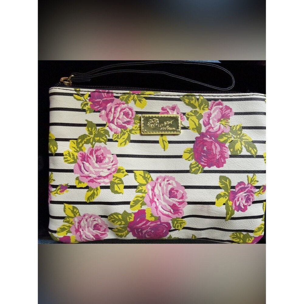 Luv Betsey by Betsey Johnson Floral Stripe Crossbody Wristlet Pink Roses Y2K
